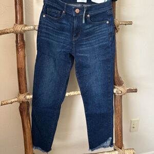 LOFT Petite The Straight Crop Jeans with Frayed Hem